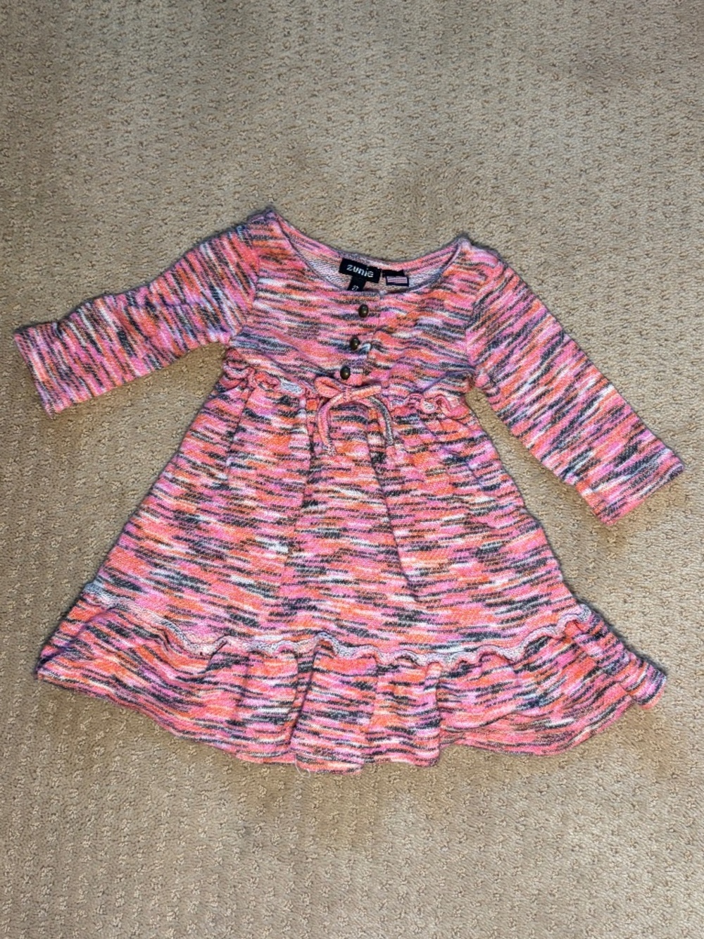 Zunie Toddler Girls Pink Space Dye Hacci Knit Ruffle Dress Size 2T